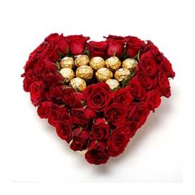 Roses and Chocolate in Heart Shaped