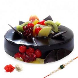 Chocolate fruits cake with rakhi