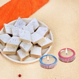 Diyas With Kaju Katli