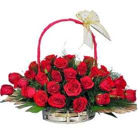 Red Roses With Basket