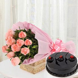Pink Roses With Truffle Cake
