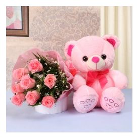 Pink Roses With Soft Toy