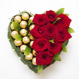 Heart of roses and chocolate