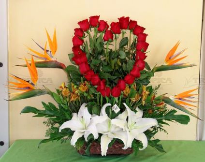 Basket of heart arrangement