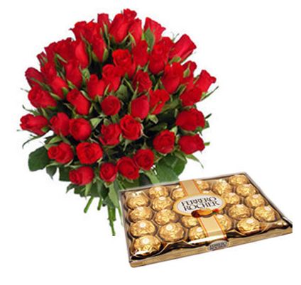 Basket of Red Roses with Ferero Rocher