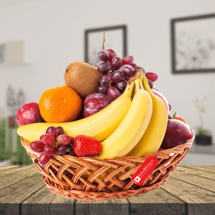 heart shape cake with fruits basket