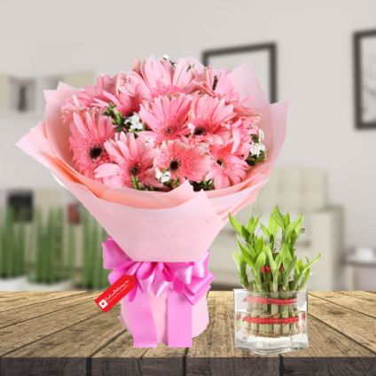 Pink Gerberas with 2 layer bamboo