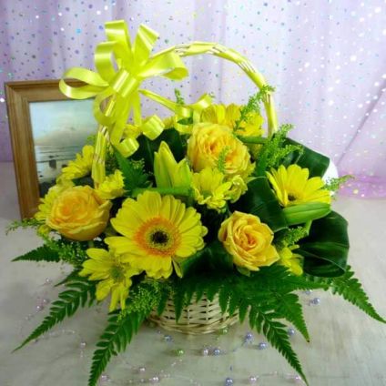 Basket of yellow flowers