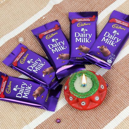 Sweets With Diya and Greeting Card