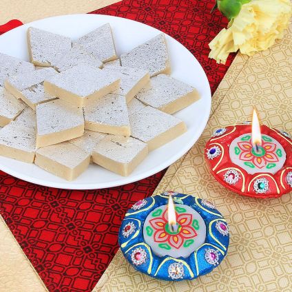 Special Kaju katli with Diyas