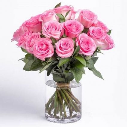 Pink Roses With Vase