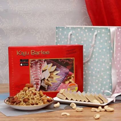 Kaju Barfi with Mewa Dalmoth in a Goodie Bag