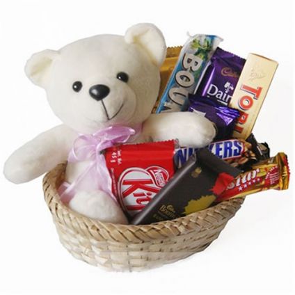 Teddy bear with chocolate basket new arrivals