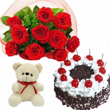 Heart of 50 Roses, 1kg Heart Shaped Chocolate Cake and 6 inch