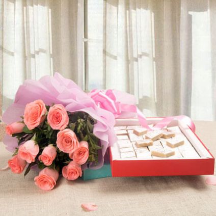 Clasic Pink Rose With Kaju Katli