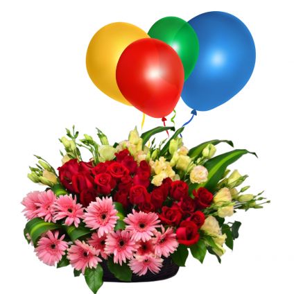 Mixed Gerberas with Balloons