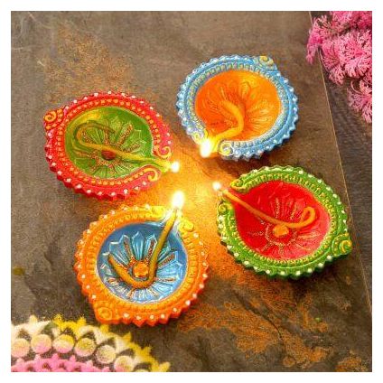 Set of 5 Decorative Diya Terracotta Table Diya Set