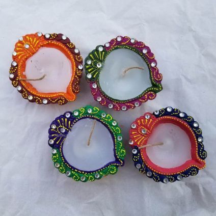 Colourfull Terracotta Table Diya Set