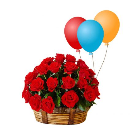 Red roses with Balloons