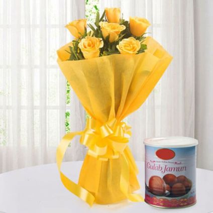 Yellow Roses and Mixed Sweets