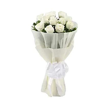 10 White Roses in paper Packing