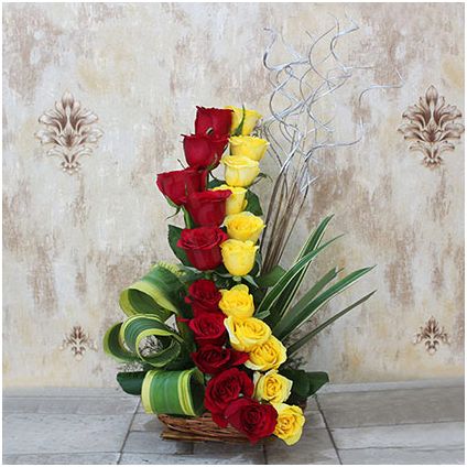 Basket of 20 Roses (Red and Yellow)