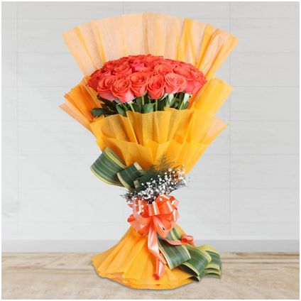 bunch of 25 orange roses