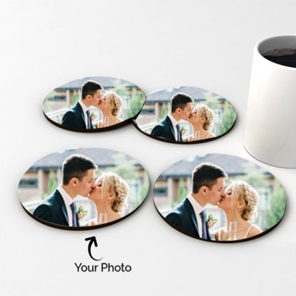 Four Personalized Round Shape Wooden Coasters