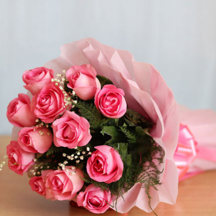 12 Pinkish Roses Bunch