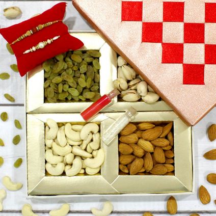 1 Kg mixed dry fruits with 2 Rakhi