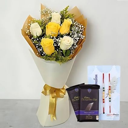 Bunch of 15 Red & Yellow Roses,Cadbury Celebrations Chocolates of 141gm