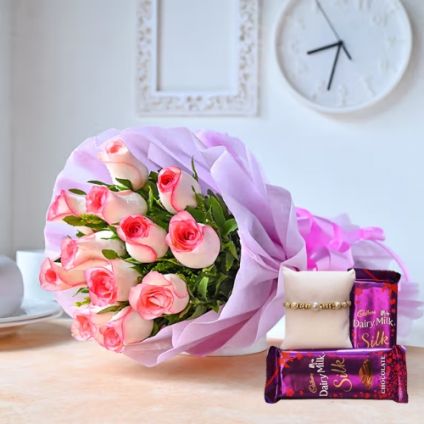 10 pink roses ,cadbury celebrations