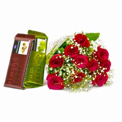4 Cadbury Temptation Bars with 12 Red Roses Bunch