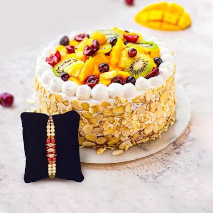Chocolate fruits cake with rakhi