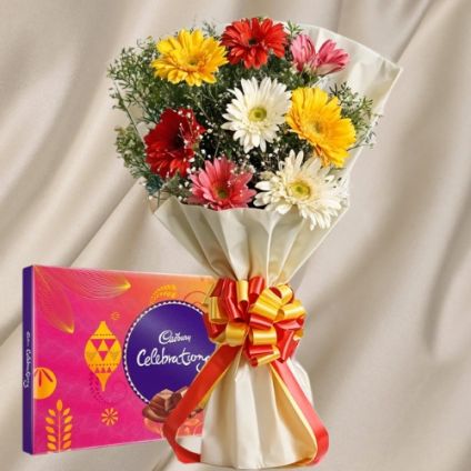 12 Mix Gerbera Bouquet Wrapped with Cellophane