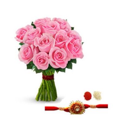 Pink Roses With Rakhi