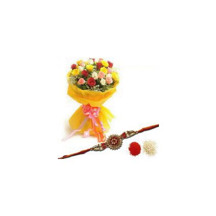 10 mixed Roses with rakhi