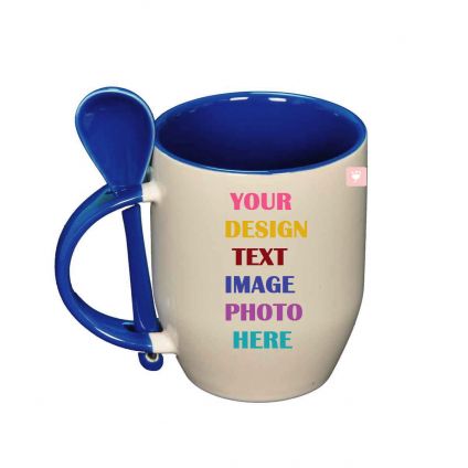 Personalized Blue Mug with Spoon