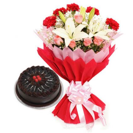 Mixed flower With Truffle Cake