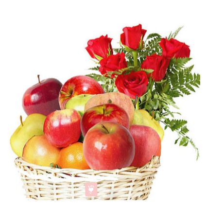 10 Red Roses and 2 Kg Apple with Basket.