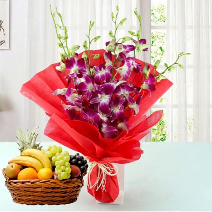 Purple Orchid and Mixed Fruits
