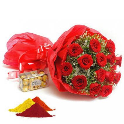 Red Roses, ferrero Rocher with Gulal