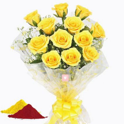 Yellow Roses With Gulal