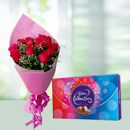 Pink roses and cadbury celebration