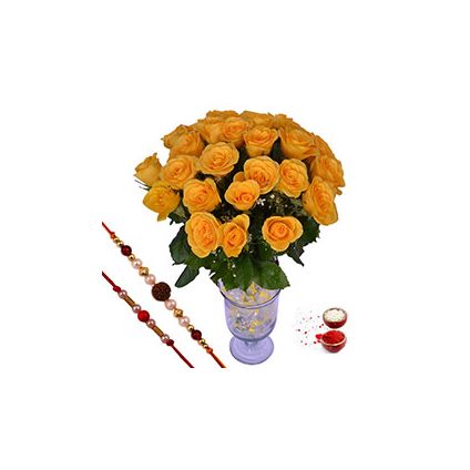 18 Yellow Roses ,Pearl Rakhi