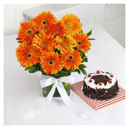 Orange Gerberas With Cake