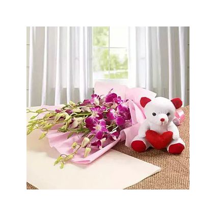 Purple Orchids With Teddy