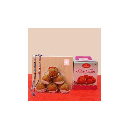 Besan Laddu and Gulab Jamun with designer rakhi