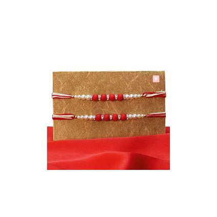 Red and White Beaded Pearl Rakhis
