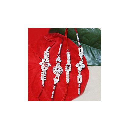 Set of 4 Rakhi having 1 Silver Swastika Rakhi